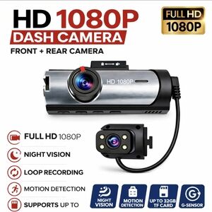 Full HD 1080P Dash Camera with Night Vision - Black and Silver